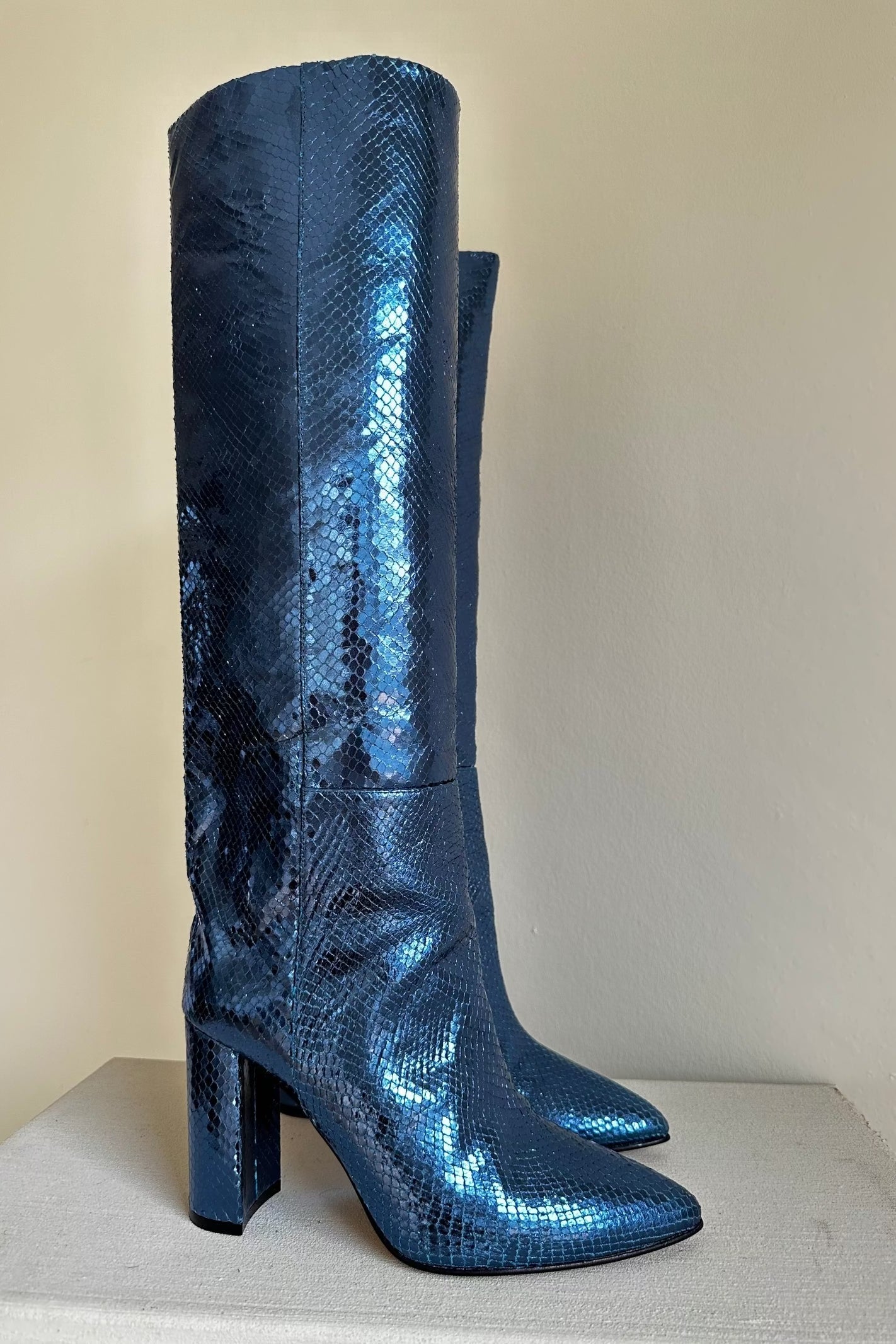 Bottes à talons en python navy