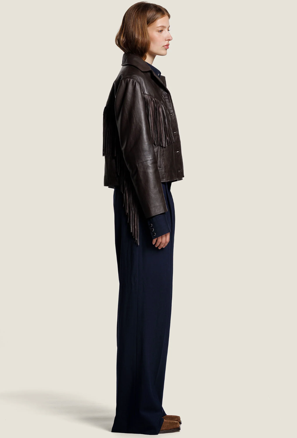 Veste en cuir à franges Charlie