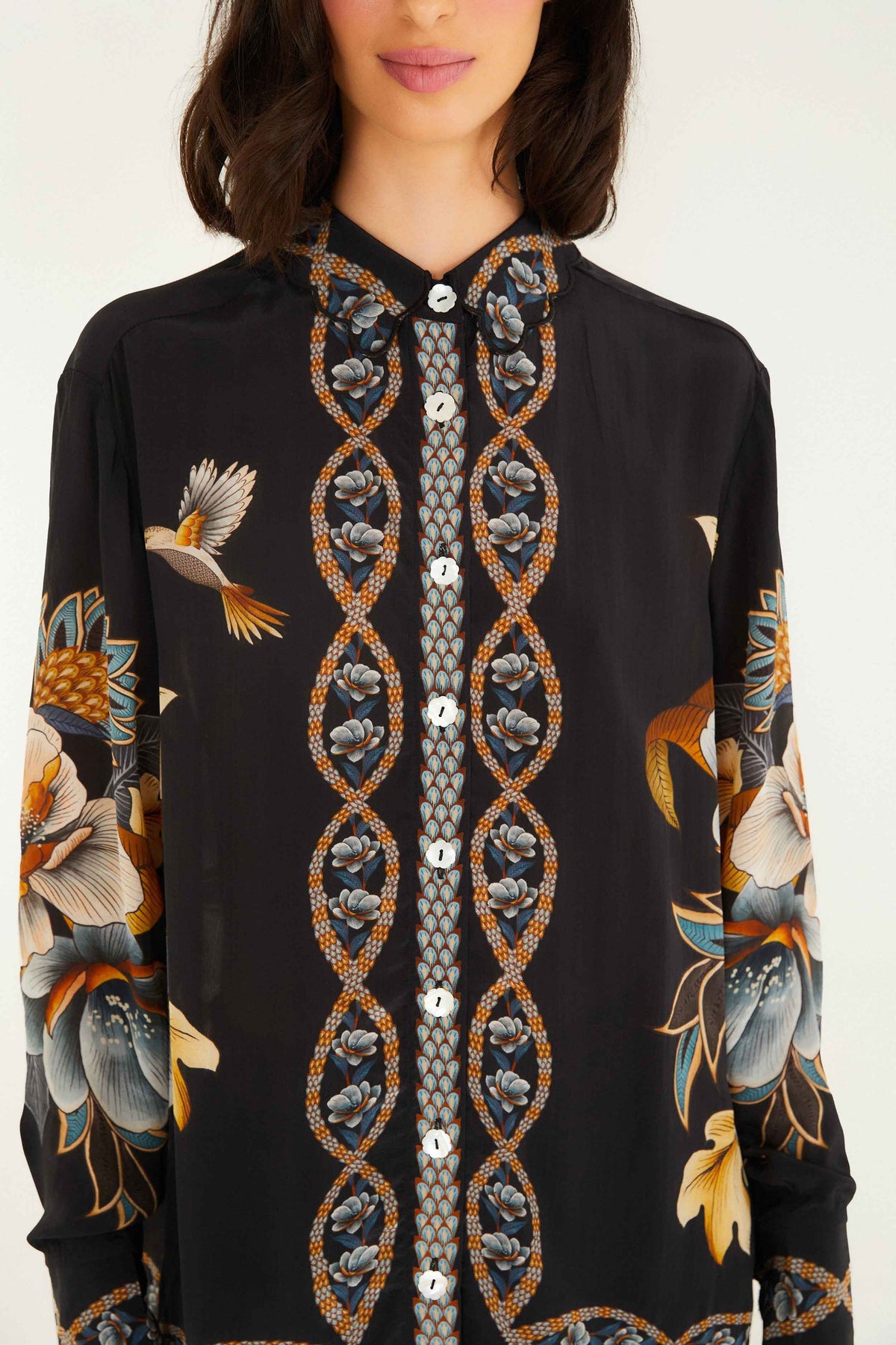Blouse black floral snake