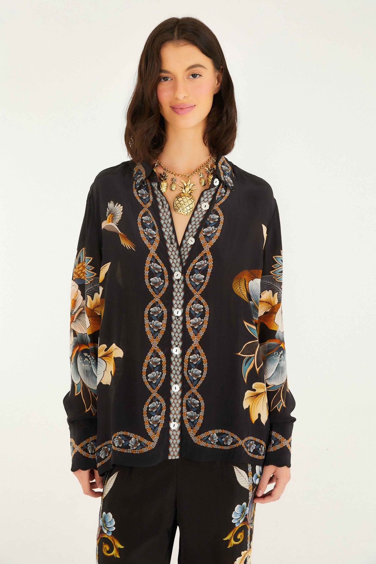 Blouse black floral snake
