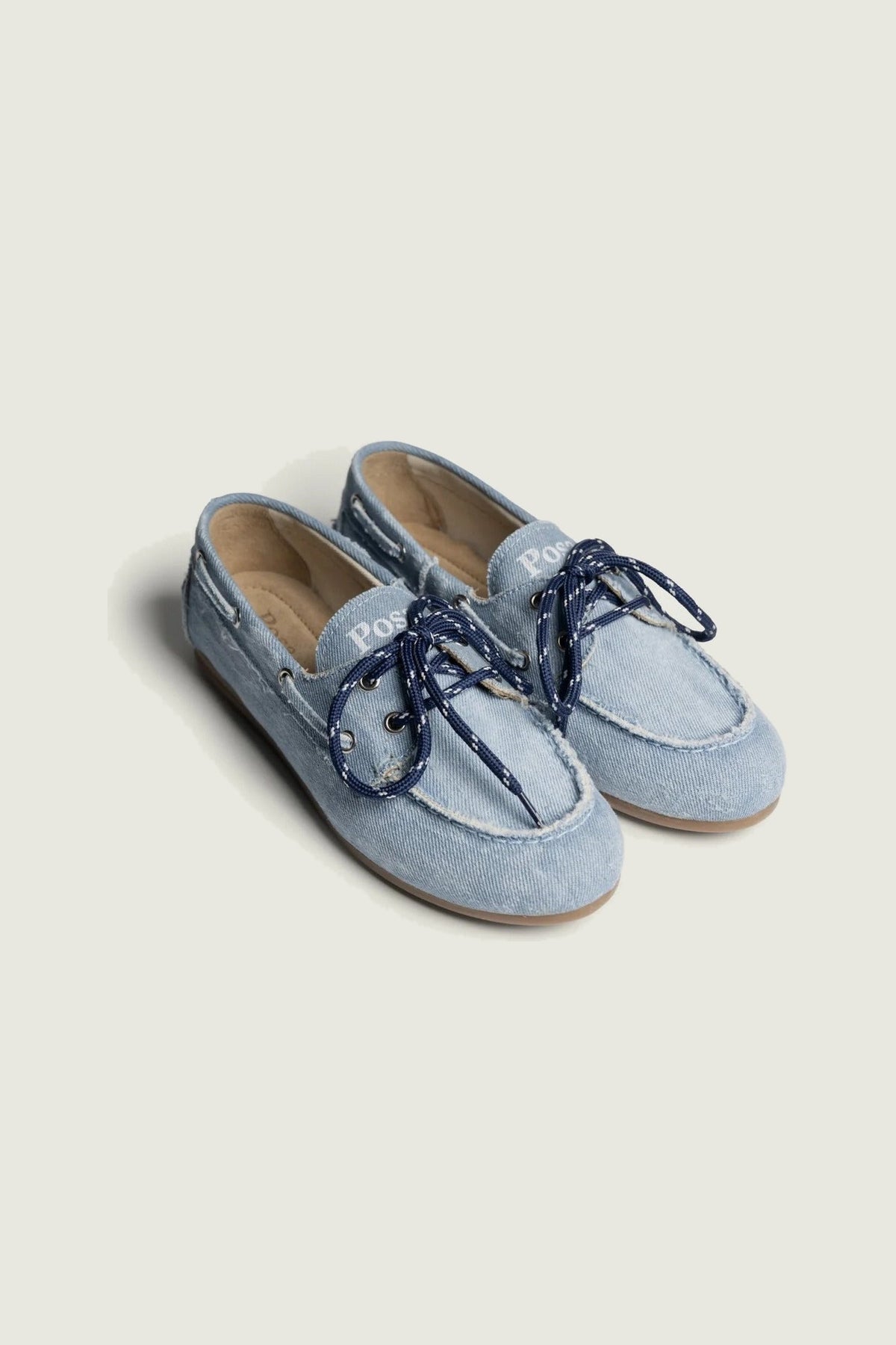 Mocassins en denim Posa, bleu clair, paire de trois quarts