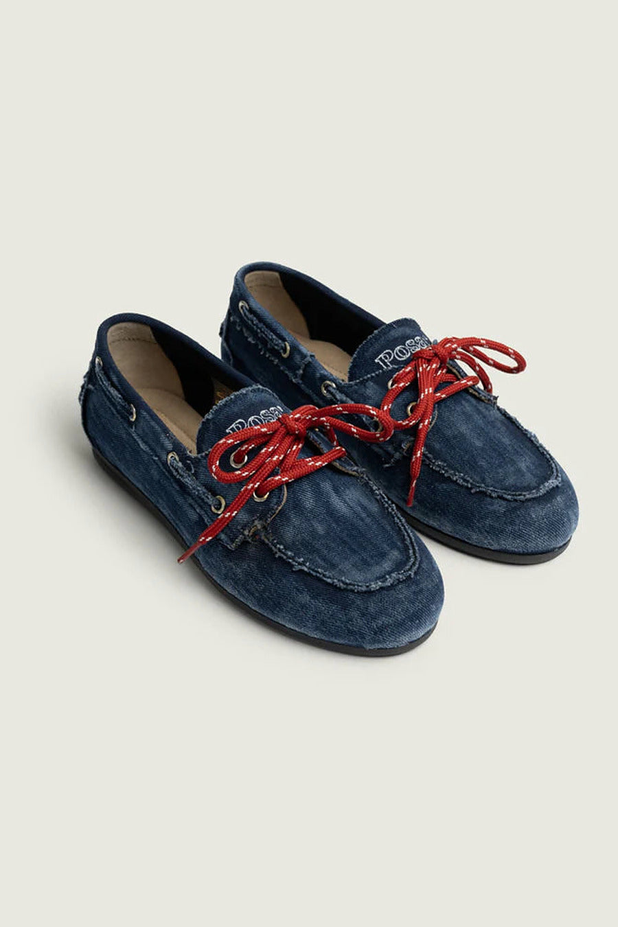 Mocassins en denim Posa, bleu foncé, paire de trois quarts