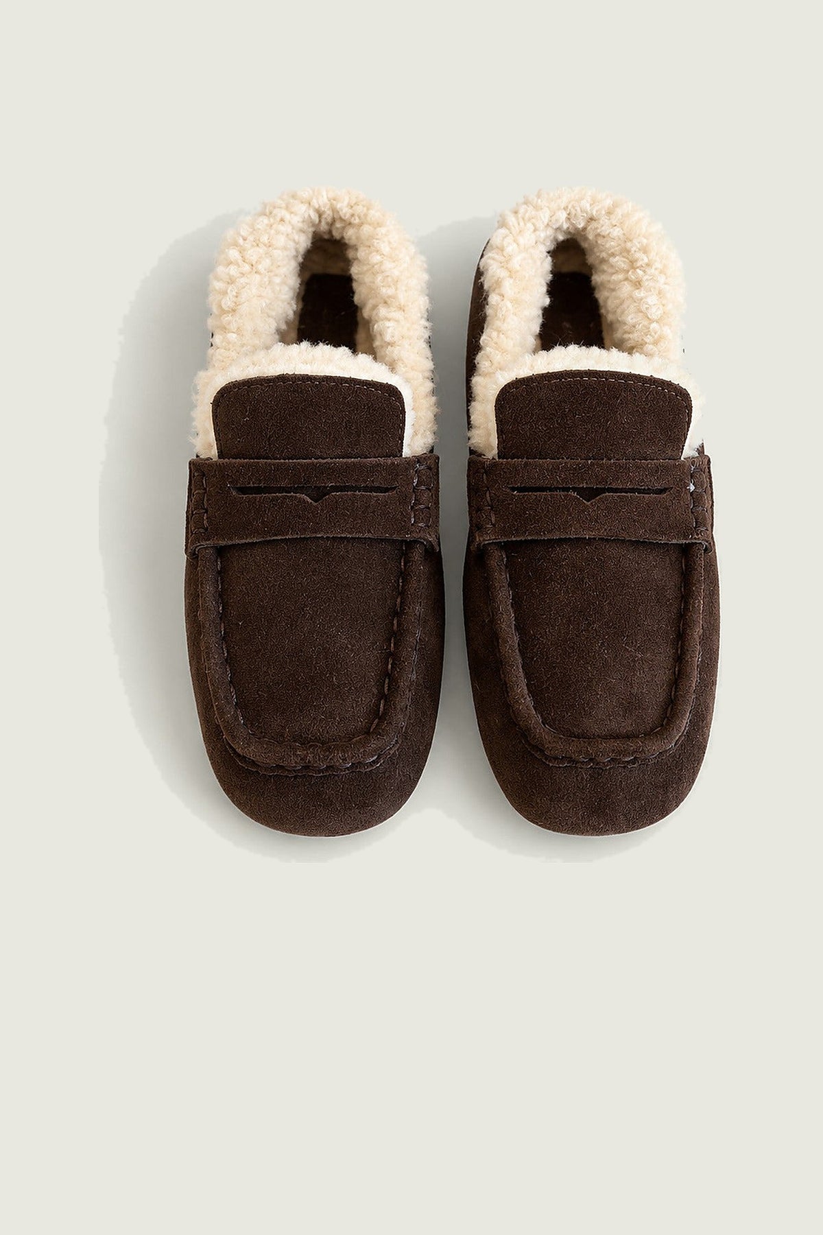Mocassins Square fourrés Posa, brun foncé, paire vue de dessus