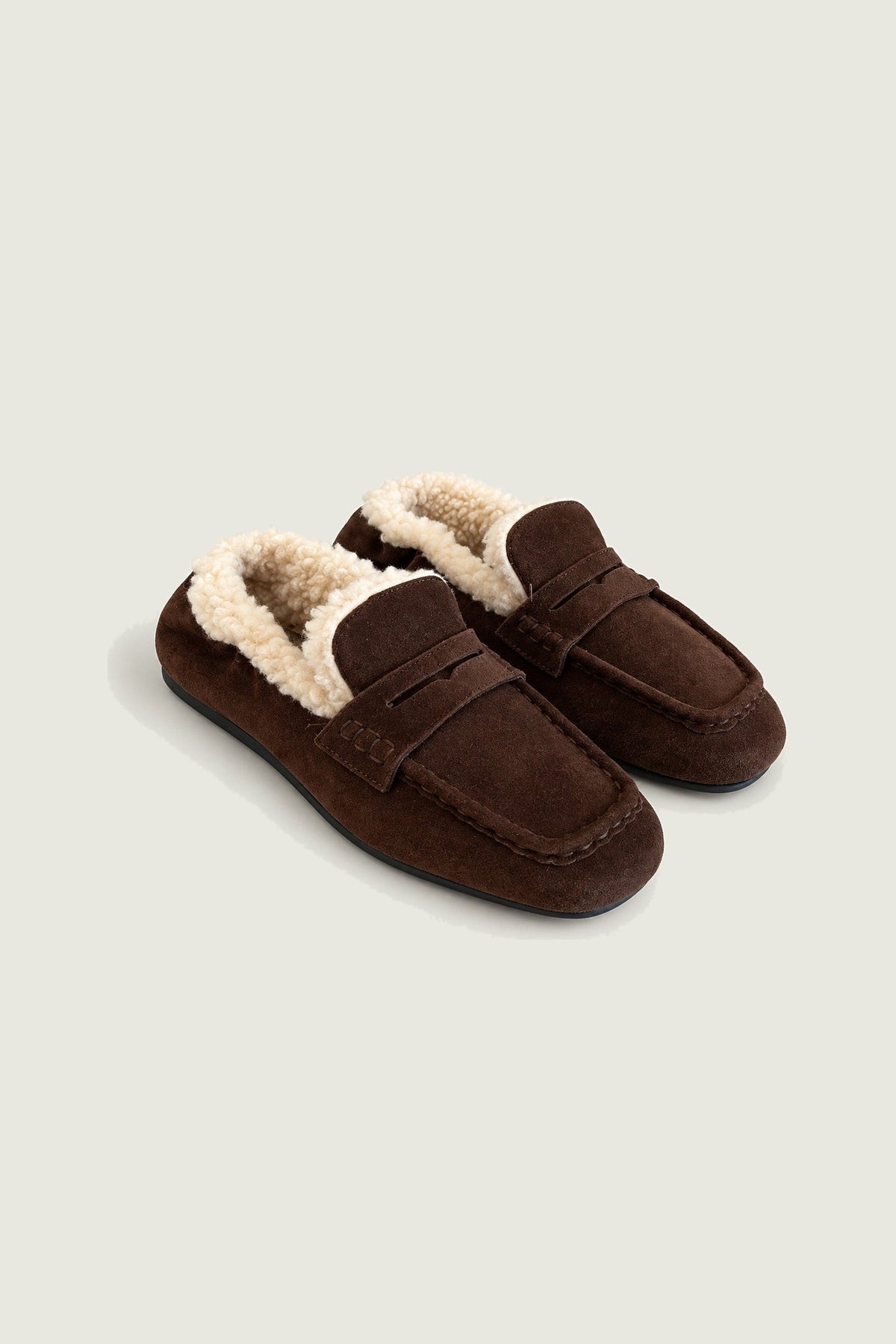 Mocassins Square fourrés Posa, brun foncé, paire de trois quarts