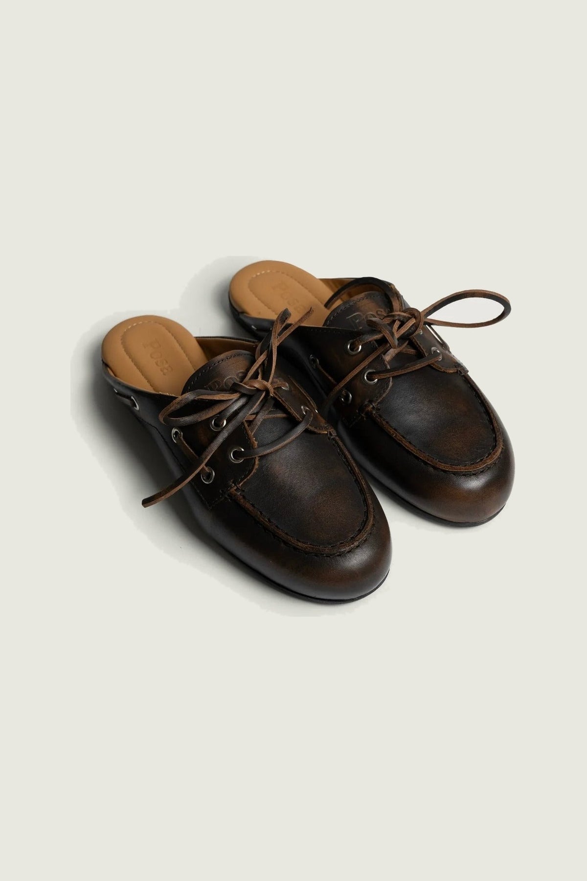 Mules en cuir brossé Posa, coffee, vue arrière