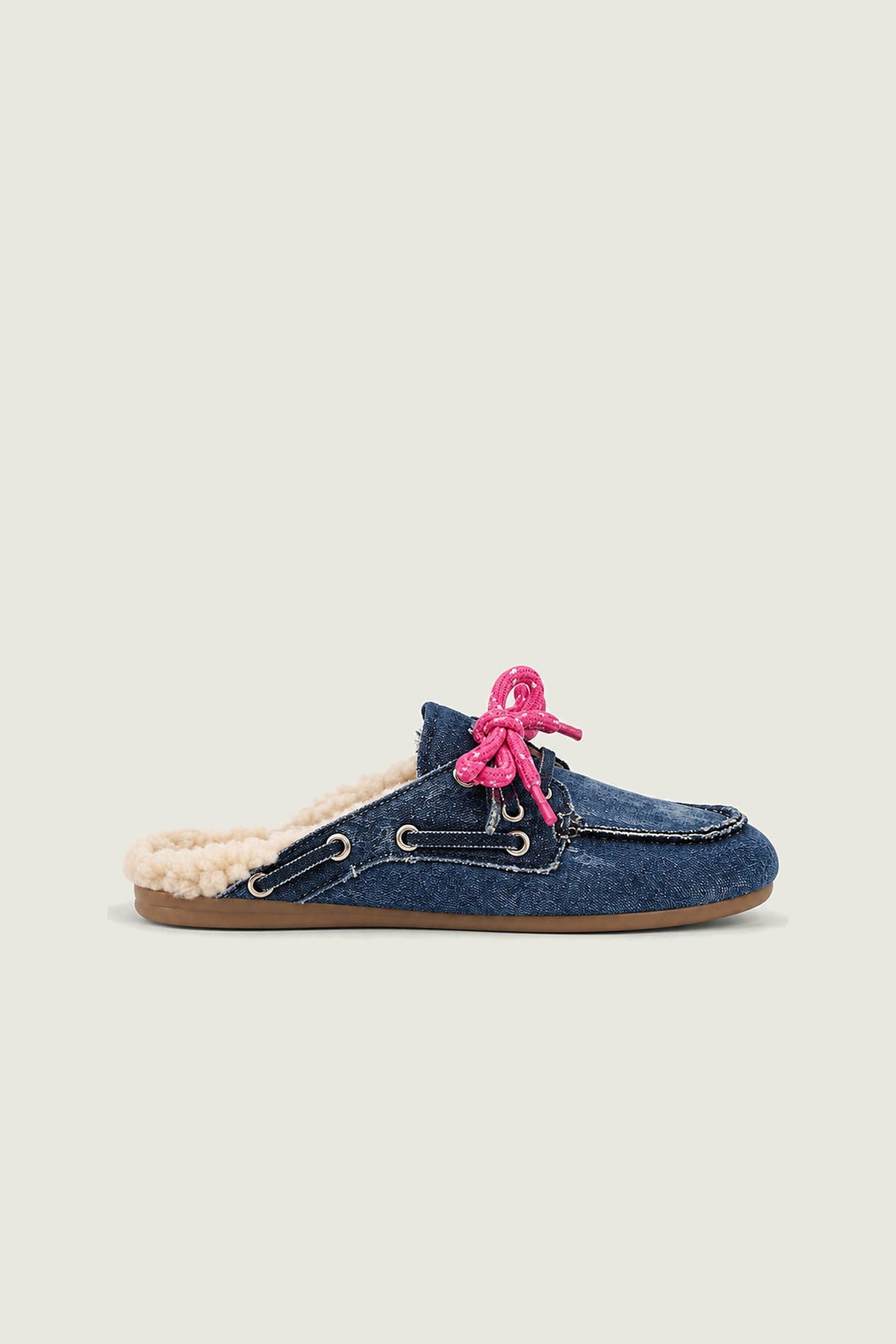 Mules fourrées en denim Posa, bleu foncé, vue de profil