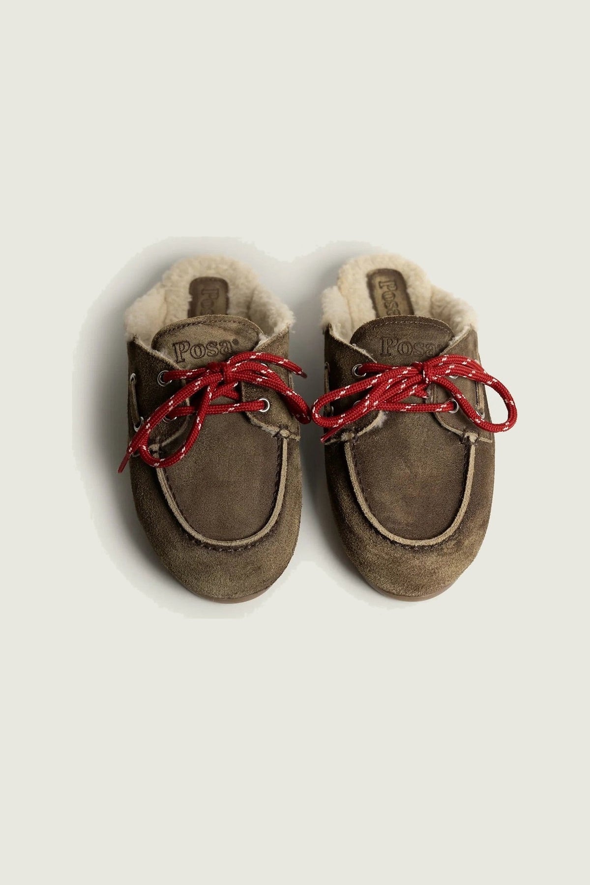 Mules fourrées en suède Posa, brun foncé, paire vue de dessus