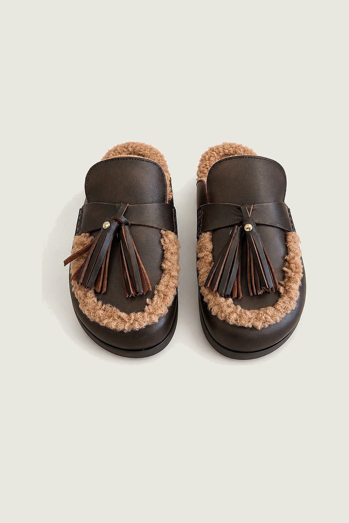 Mules Ranch fourrées en cuir Posa, coffee, paire vue de dessus