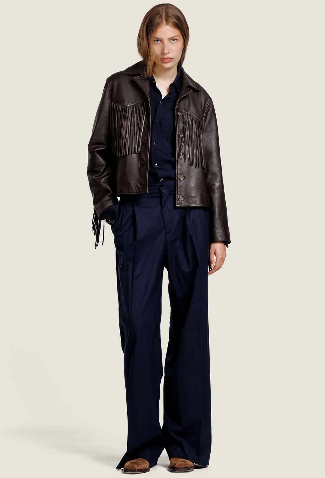 Veste en cuir à franges Charlie