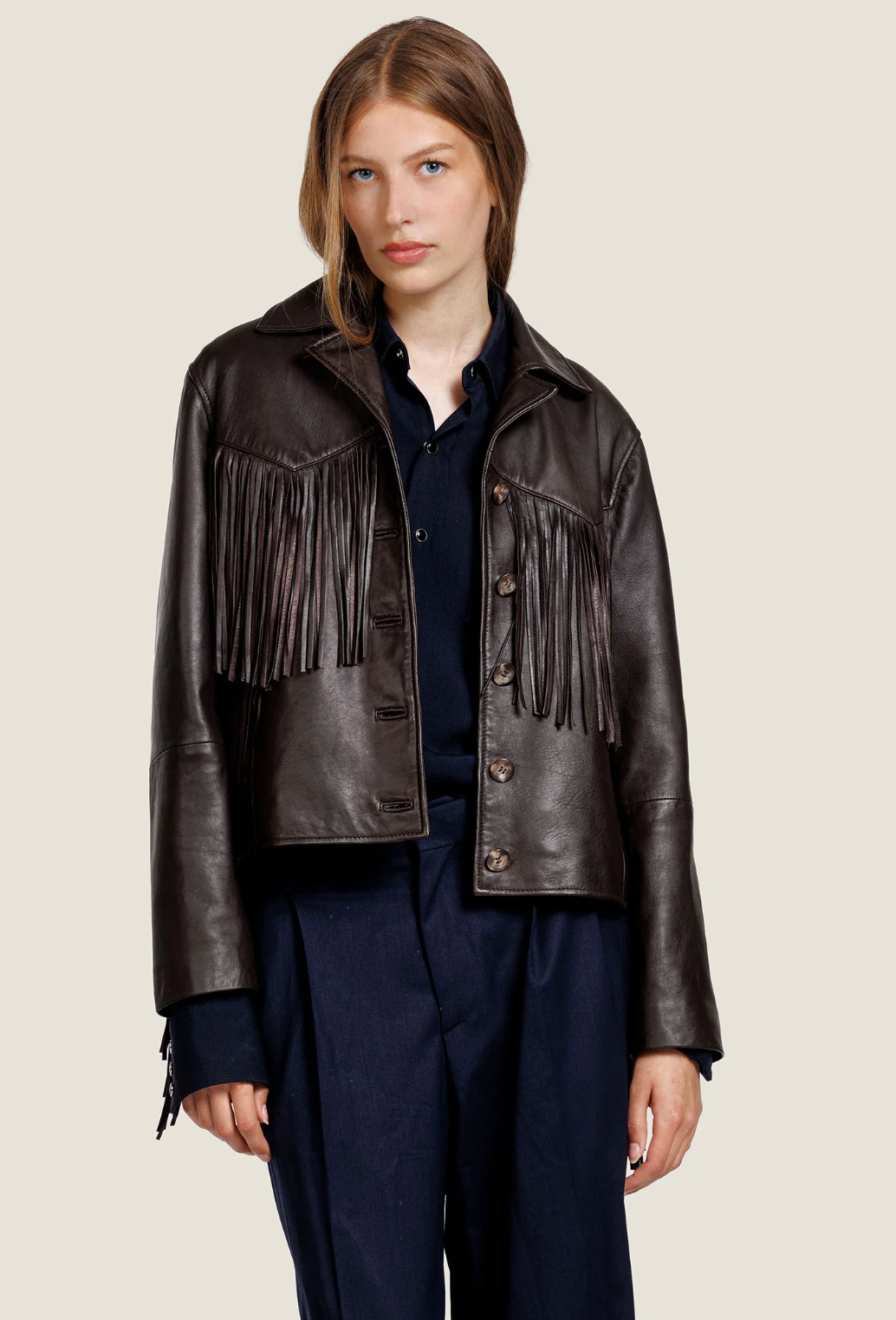 Veste en cuir à franges Charlie