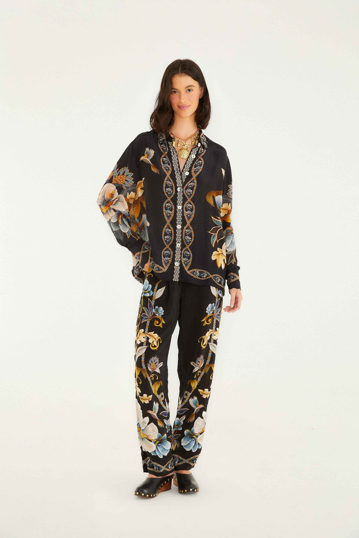 Blouse black floral snake