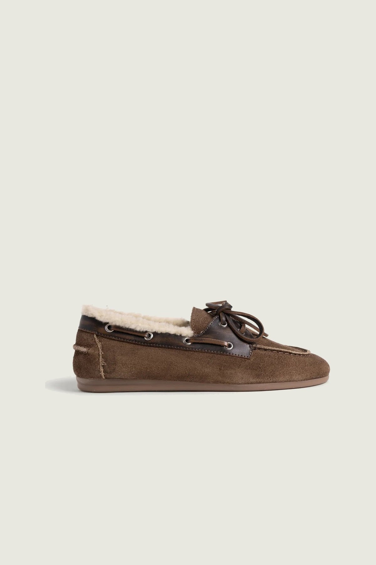 Mocassins bateau fourrés Posa, brun foncé, vue de profil