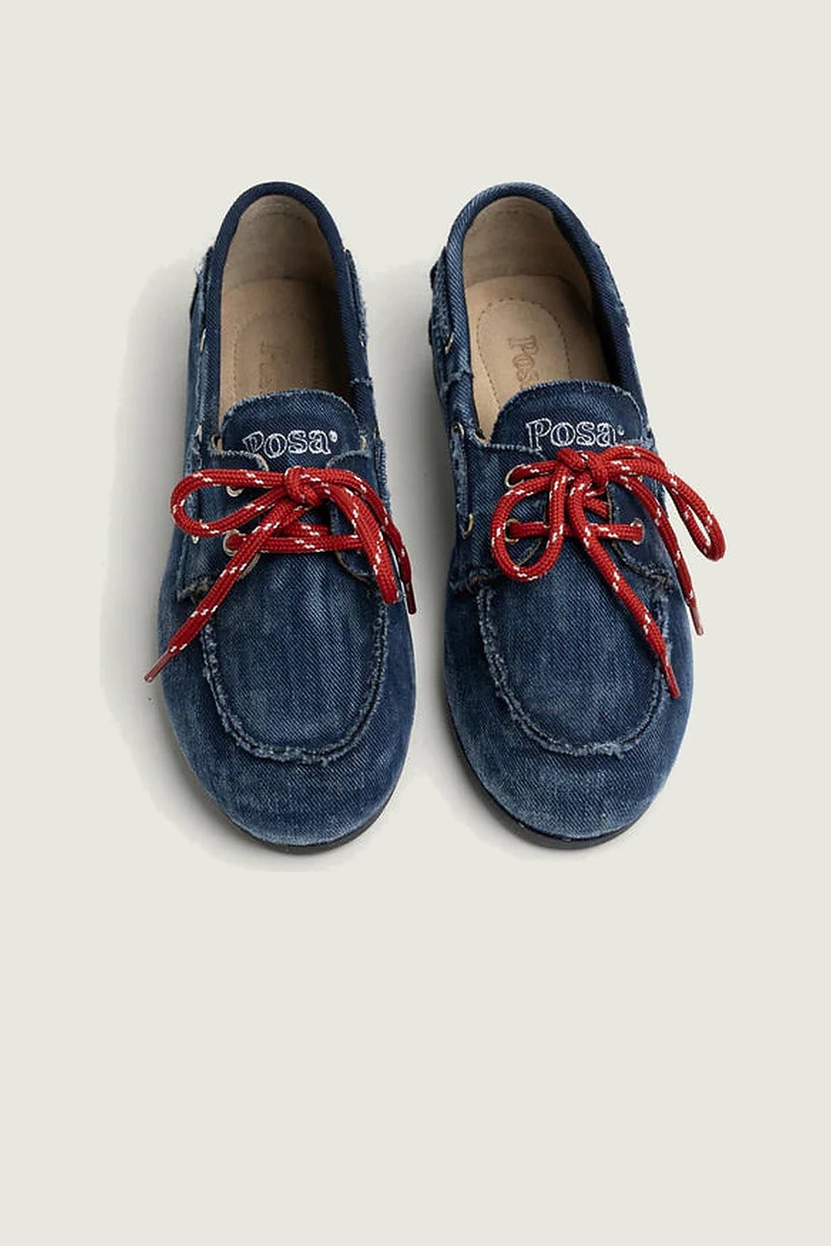 Mocassins en denim Posa, bleu foncé, paire vue de dessus