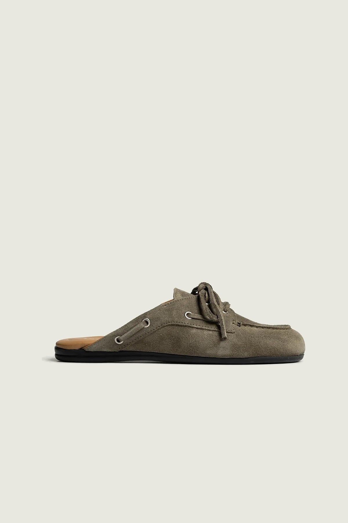 Mules en suède Posa, kaki, vue de profil