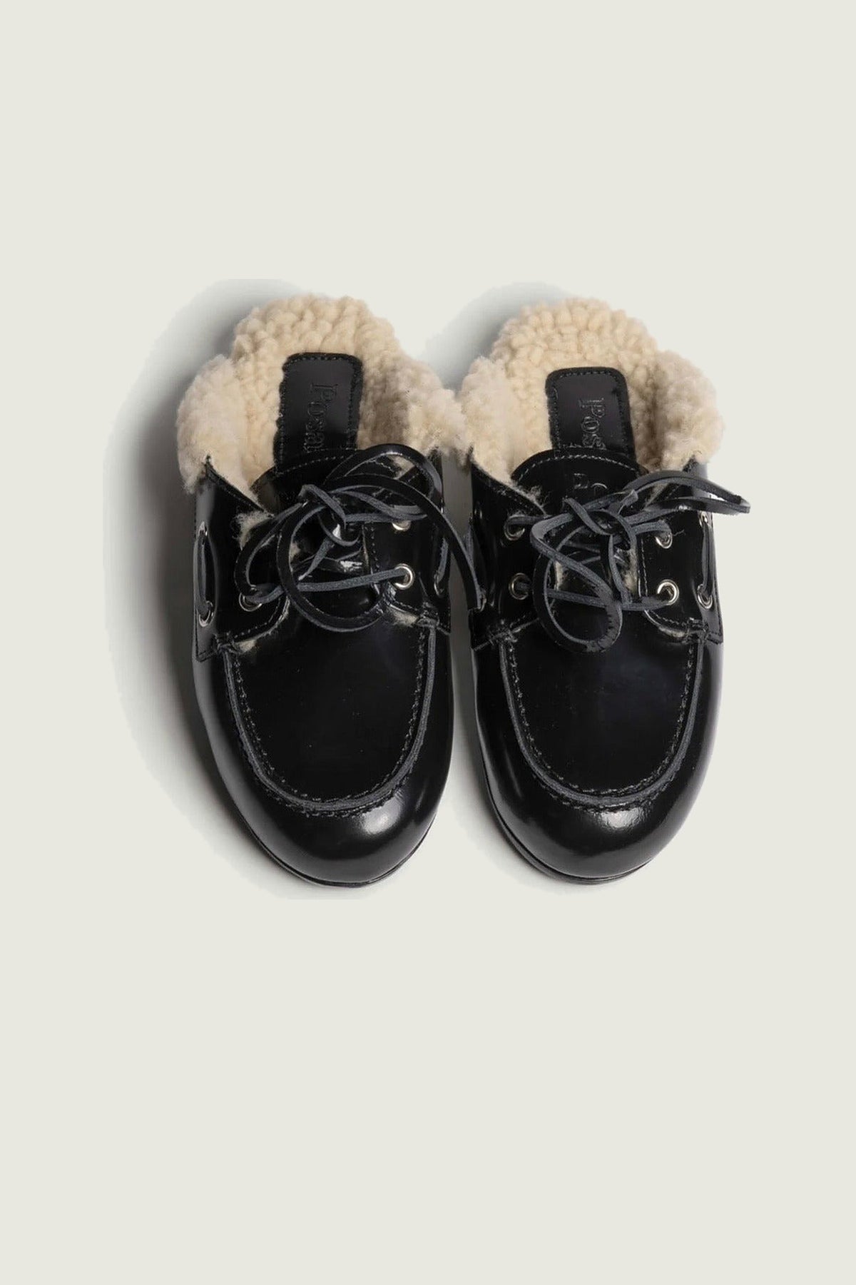 Mules fourrées en cuir Posa, noir, paire vue de dessus