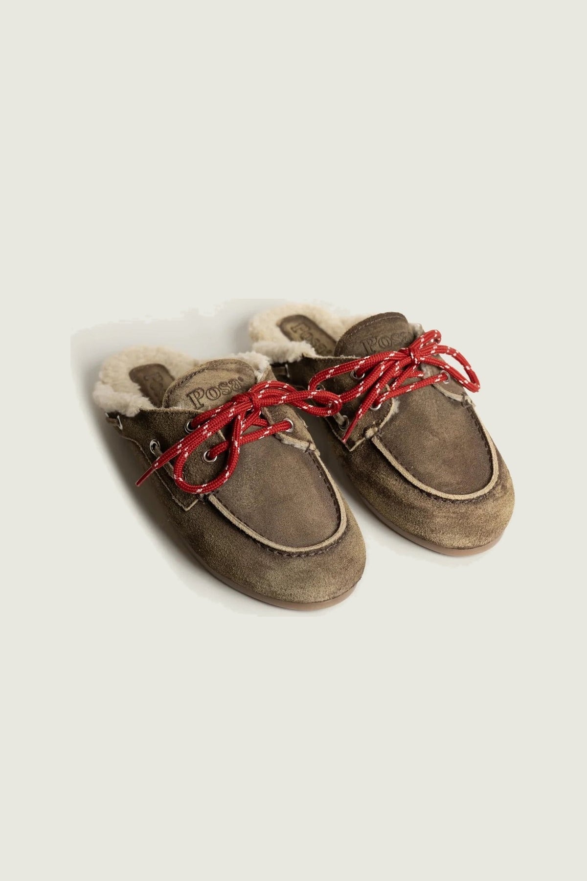 Mules fourrées en suède Posa, brun foncé, paire de trois quarts